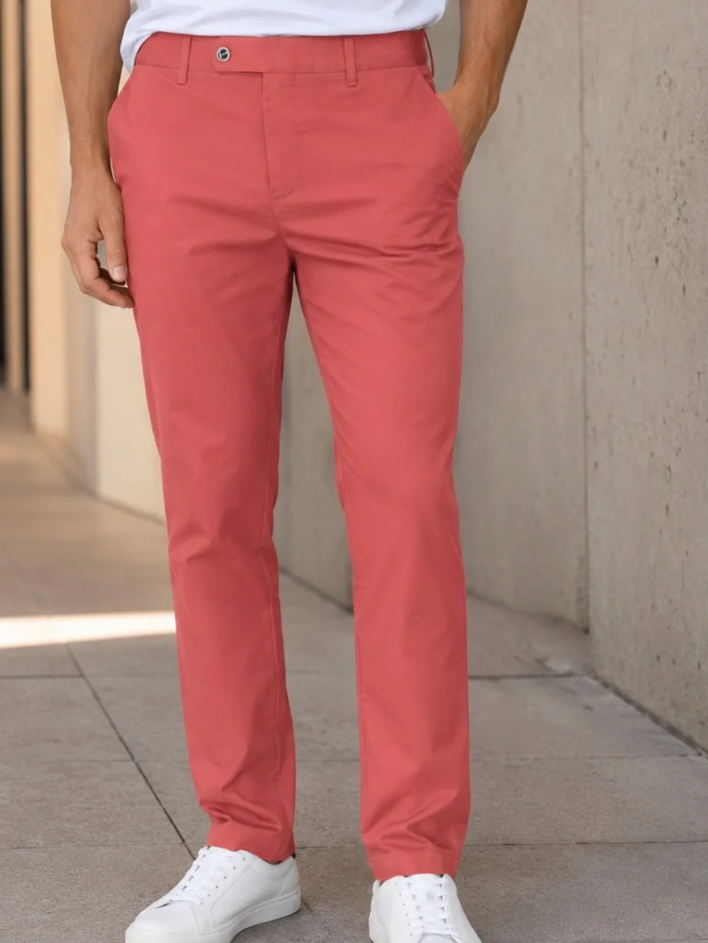 Men's Slim Straight Chinos in Coral